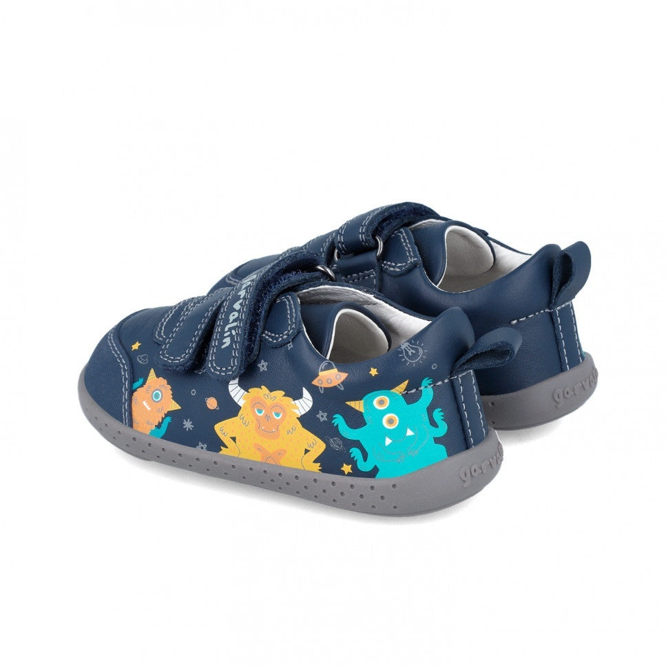 Tenisi din piele pentru copii Garvalin, monstruleti, gri